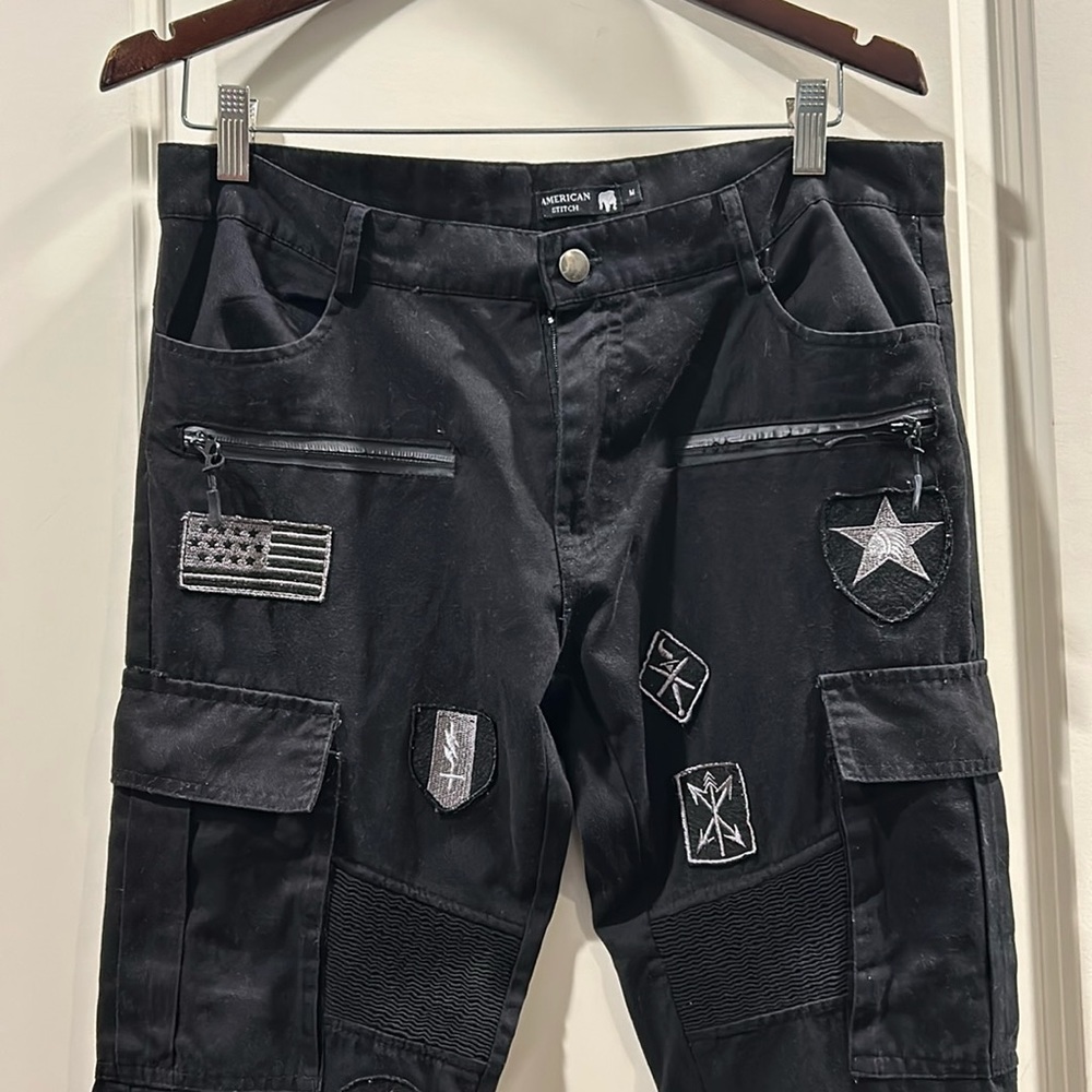 RARE! AMERICAN STITCH men patched black cargo utility skater Pants pockets M